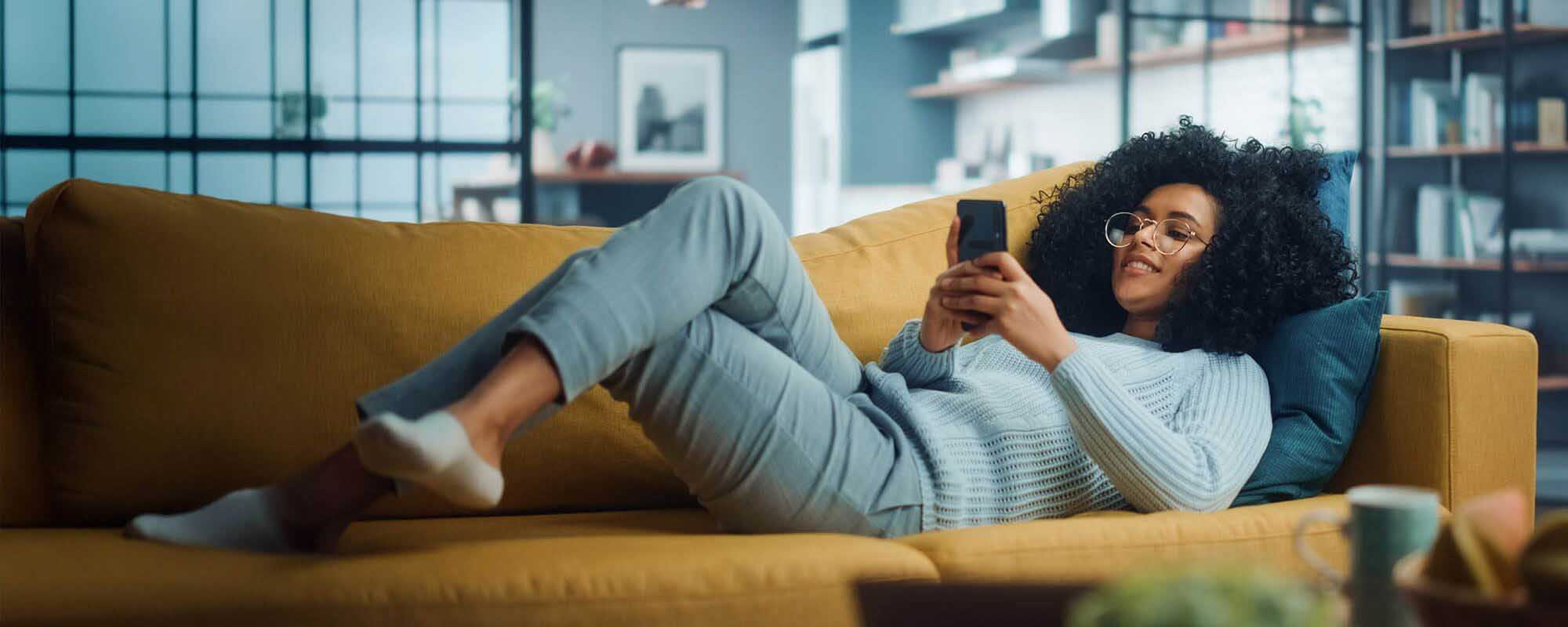 Customer banking comfortably from home
