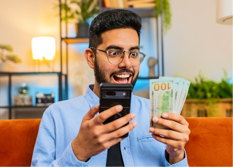 Customer reviewing his finances on a phone